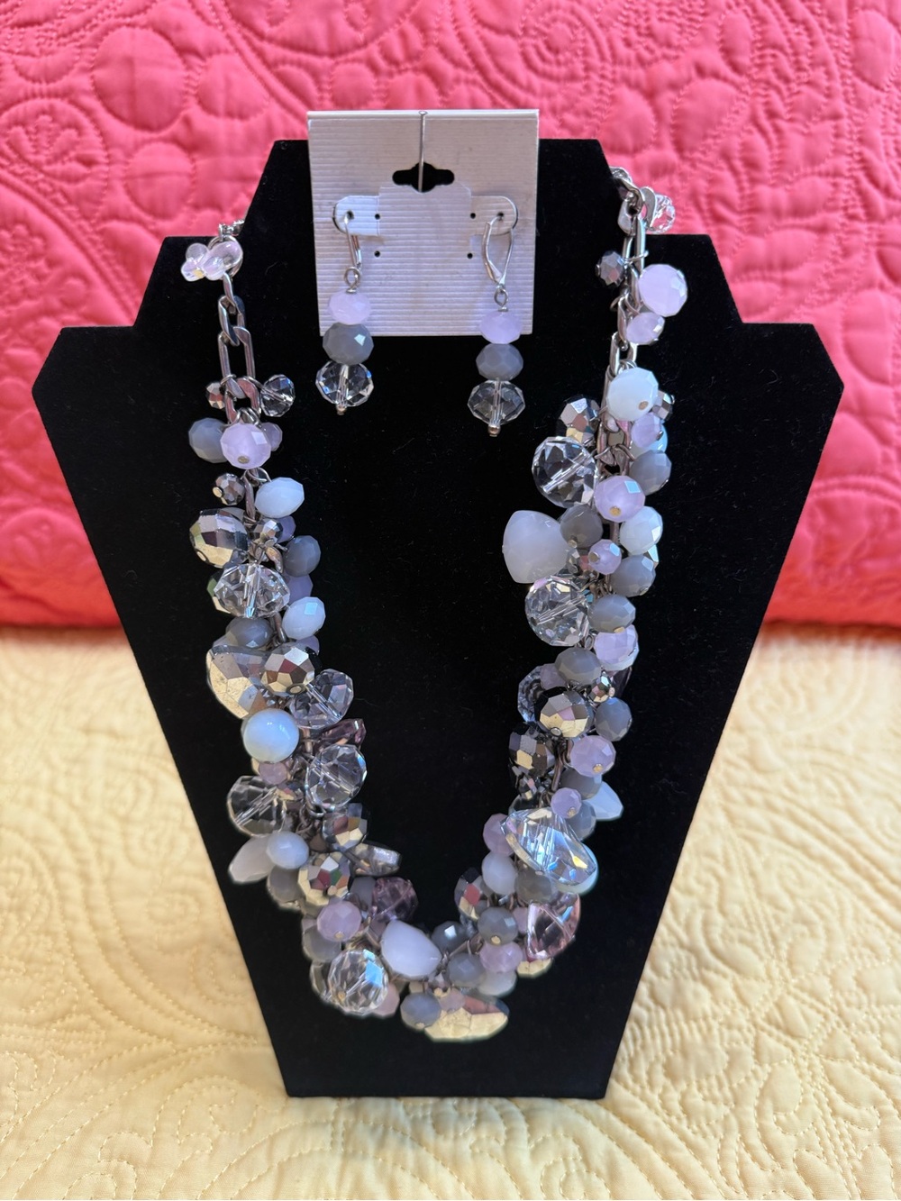 Lavender Cluster Bead Necklace and Earring Set